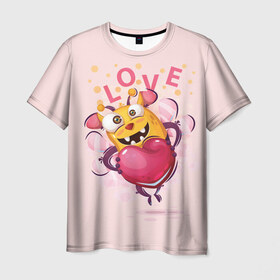 Мужская футболка 3D с принтом LOVE в Петрозаводске, 100% полиэфир | прямой крой, круглый вырез горловины, длина до линии бедер | bee | bright | cool | funny | heart | веселый | забавный | прикольный | пчелка | сердце | яркий