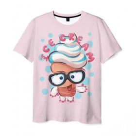Мужская футболка 3D с принтом ICE CREAM в Петрозаводске, 100% полиэфир | прямой крой, круглый вырез горловины, длина до линии бедер | bright | funny | ice cream | sweet | веселый | мороженое | очки | прикольный | сладкое | яркий забавный
