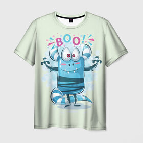 Мужская футболка 3D с принтом BOO в Петрозаводске, 100% полиэфир | прямой крой, круглый вырез горловины, длина до линии бедер | bright | cute monsters | fun | funny | веселый | милый монстрик | прикольный | яркий забавный