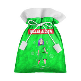 Подарочный 3D мешок с принтом BILLIE EILISH GREEN в Петрозаводске, 100% полиэстер | Размер: 29*39 см | Тематика изображения на принте: bad guy | billie | eilish | ocean eyes | айлиш | билли | девушка | певица | эйлиш
