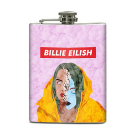 Фляга с принтом BILLIE EILISH в Петрозаводске, металлический корпус | емкость 0,22 л, размер 125 х 94 мм. Виниловая наклейка запечатывается полностью | bad guy | billie | eilish | ocean eyes | айлиш | билли | девушка | певица | эйлиш