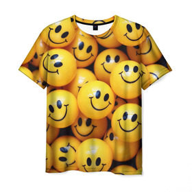 Мужская футболка 3D с принтом ЖЕЛТЫЕ СМАЙЛИКИ в Петрозаводске, 100% полиэфир | прямой крой, круглый вырез горловины, длина до линии бедер | emoji | настроение | позитив | смайлики | смайлы | стикеры | текстура смайл | улыбки | фон смайл | эмодзи
