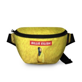 Поясная сумка 3D с принтом BILLIE EILISH Yellow в Петрозаводске, 100% полиэстер | плотная ткань, ремень с регулируемой длиной, внутри несколько карманов для мелочей, основное отделение и карман с обратной стороны сумки застегиваются на молнию | 