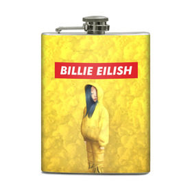 Фляга с принтом BILLIE EILISH Yellow в Петрозаводске, металлический корпус | емкость 0,22 л, размер 125 х 94 мм. Виниловая наклейка запечатывается полностью | Тематика изображения на принте: 