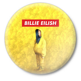 Значок с принтом BILLIE EILISH Yellow в Петрозаводске,  металл | круглая форма, металлическая застежка в виде булавки | Тематика изображения на принте: 