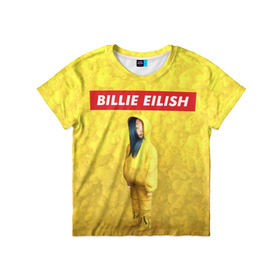 Детская футболка 3D с принтом BILLIE EILISH Yellow в Петрозаводске, 100% гипоаллергенный полиэфир | прямой крой, круглый вырез горловины, длина до линии бедер, чуть спущенное плечо, ткань немного тянется | 