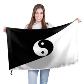 Флаг 3D с принтом Инь - янь (#1) в Петрозаводске, 100% полиэстер | плотность ткани — 95 г/м2, размер — 67 х 109 см. Принт наносится с одной стороны | black | signs | white. | ying   yang | белый | знаки | инь   янь | чёрный