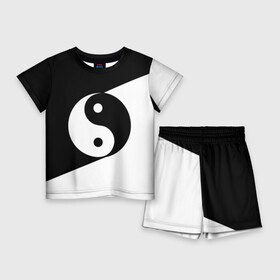 Детский костюм с шортами 3D с принтом Инь  янь ( 1) в Петрозаводске,  |  | black | signs | white. | ying   yang | белый | знаки | инь   янь | чёрный