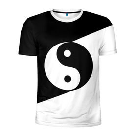 Мужская футболка 3D спортивная с принтом Инь - янь (#1) в Петрозаводске, 100% полиэстер с улучшенными характеристиками | приталенный силуэт, круглая горловина, широкие плечи, сужается к линии бедра | black | signs | white. | ying   yang | белый | знаки | инь   янь | чёрный