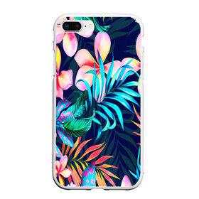 Чехол для iPhone 7Plus/8 Plus матовый с принтом TROPIC FLOWER в Петрозаводске, Силикон | Область печати: задняя сторона чехла, без боковых панелей | bright | colorful | neon | retro | vintage | винтаж | неон | неоновые | пальмы | ретро | ретро неон | тропики | тропические листья