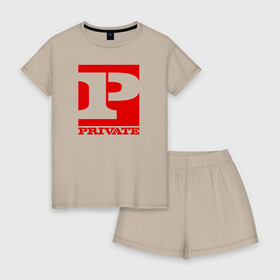 Женская пижама с шортиками хлопок с принтом PRIVATE в Петрозаводске, 100% хлопок | футболка прямого кроя, шорты свободные с широкой мягкой резинкой | brazzers | merch | private | бразерс | мерч