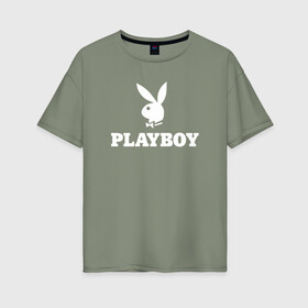 Женская футболка хлопок Oversize с принтом PLAYBOY в Петрозаводске, 100% хлопок | свободный крой, круглый ворот, спущенный рукав, длина до линии бедер
 | brazzers | cекс | merch | new sensations | playboy | private | tushy | бразерс | мерч | плейбой