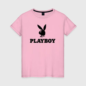 Женская футболка хлопок с принтом Playboy в Петрозаводске, 100% хлопок | прямой крой, круглый вырез горловины, длина до линии бедер, слегка спущенное плечо | brazzers | cекс | merch | new sensations | playboy | private | tushy | бразерс | мерч | плейбой
