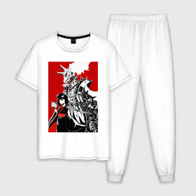 Мужская пижама хлопок с принтом Babymetal fan art в Петрозаводске, 100% хлопок | брюки и футболка прямого кроя, без карманов, на брюках мягкая резинка на поясе и по низу штанин
 | Тематика изображения на принте: heavy | japan | kawaii | metal | music | rock | кавай | метал | музыка | рок | хэви | япония