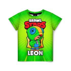 Детская футболка 3D с принтом BRAWL STARS LEON в Петрозаводске, 100% гипоаллергенный полиэфир | прямой крой, круглый вырез горловины, длина до линии бедер, чуть спущенное плечо, ткань немного тянется | brawl stars | leon | бравл старз