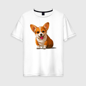 Женская футболка хлопок Oversize с принтом Корги в Петрозаводске, 100% хлопок | свободный крой, круглый ворот, спущенный рукав, длина до линии бедер
 | вельш корги | домашние животные | корги | пес | собака | собачнику | щенок