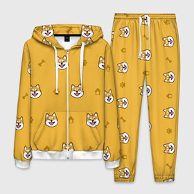 Мужской костюм 3D с принтом Сиба-ину Акита-ину (Жёлтая) в Петрозаводске, 100% полиэстер | Манжеты и пояс оформлены тканевой резинкой, двухслойный капюшон со шнурком для регулировки, карманы спереди | сиба ину