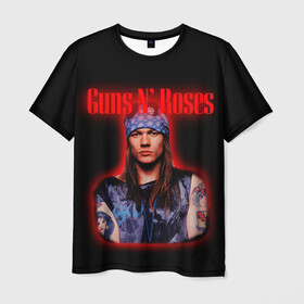 Мужская футболка 3D с принтом Guns n roses + Спина  в Петрозаводске, 100% полиэфир | прямой крой, круглый вырез горловины, длина до линии бедер | axl rose | geffen records | gnr | guns | rock | roses | slash | гансы | пистолеты | розы | рок | слеш | эксл роуз