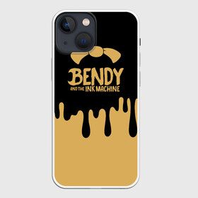 Чехол для iPhone 13 mini с принтом Bendy And The Ink Machine в Петрозаводске,  |  | bendy | bendy and the ink machine | бенди | бени | бенни | детская | детям | игра | капли | компьютерная игра | краска | машина | подтеки | розовая | ужастик
