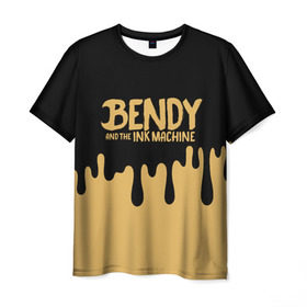 Мужская футболка 3D с принтом Bendy And The Ink Machine в Петрозаводске, 100% полиэфир | прямой крой, круглый вырез горловины, длина до линии бедер | bendy | bendy and the ink machine | бенди | бени | бенни | детская | детям | игра | капли | компьютерная игра | краска | машина | подтеки | розовая | ужастик