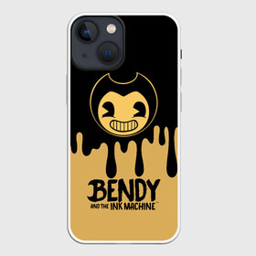 Чехол для iPhone 13 mini с принтом Bendy And The Ink Machine в Петрозаводске,  |  | bendy | bendy and the ink machine | бенди | бени | бенни | детская | детям | игра | капли | компьютерная игра | краска | машина | подтеки | розовая | ужастик