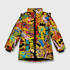 Зимняя куртка для девочек 3D с принтом Batman logos в Петрозаводске, ткань верха — 100% полиэстер; подклад — 100% полиэстер, утеплитель — 100% полиэстер. | длина ниже бедра, удлиненная спинка, воротник стойка и отстегивающийся капюшон. Есть боковые карманы с листочкой на кнопках, утяжки по низу изделия и внутренний карман на молнии. 

Предусмотрены светоотражающий принт на спинке, радужный светоотражающий элемент на пуллере молнии и на резинке для утяжки. | Тематика изображения на принте: bat man | batman | batman comics | caped crusader | dark knight | shtatbat | бетмен | брюс уэйн | бэт мен | бэтмен | тёмный рыцарь