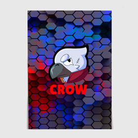 Постер с принтом Brawl Stars CROW в Петрозаводске, 100% бумага
 | бумага, плотность 150 мг. Матовая, но за счет высокого коэффициента гладкости имеет небольшой блеск и дает на свету блики, но в отличии от глянцевой бумаги не покрыта лаком | android | brawl stars | crow | games | leon | mobile game | stars | ворон | игры | леон | мобильные игры