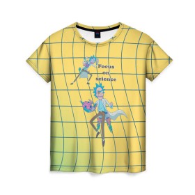 Женская футболка 3D с принтом Рик и Морти Focus on science в Петрозаводске, 100% полиэфир ( синтетическое хлопкоподобное полотно) | прямой крой, круглый вырез горловины, длина до линии бедер | dsgnzaets | rick and morty | rick sanchez | vdzajul | миссикс | морти | плюмбус | рик | рик и морти