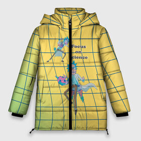 Женская зимняя куртка 3D с принтом Рик и Морти Focus on science в Петрозаводске, верх — 100% полиэстер; подкладка — 100% полиэстер; утеплитель — 100% полиэстер | длина ниже бедра, силуэт Оверсайз. Есть воротник-стойка, отстегивающийся капюшон и ветрозащитная планка. 

Боковые карманы с листочкой на кнопках и внутренний карман на молнии | Тематика изображения на принте: dsgnzaets | rick and morty | rick sanchez | vdzajul | миссикс | морти | плюмбус | рик | рик и морти