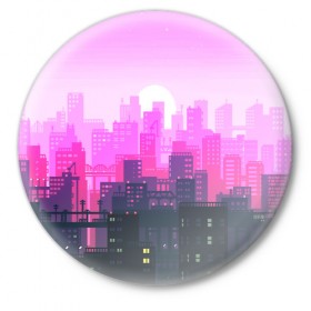 Значок с принтом CITY в Петрозаводске,  металл | круглая форма, металлическая застежка в виде булавки | bright | colorful | neon | retro | urban | vintage | винтаж | город | неон | ретро | ретро неон