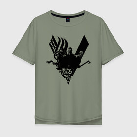 Мужская футболка хлопок Oversize с принтом vikings в Петрозаводске, 100% хлопок | свободный крой, круглый ворот, “спинка” длиннее передней части | ragnar | viking | vikings | викинг | викинги | локи | рагнар | скандинавия | топор