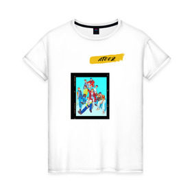 Женская футболка хлопок с принтом Ateez в Петрозаводске, 100% хлопок | прямой крой, круглый вырез горловины, длина до линии бедер, слегка спущенное плечо | ateez | k pop | корейская группа | музыка | парни