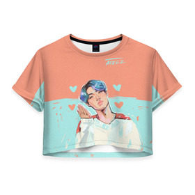 Женская футболка Cropp-top с принтом Ateez в Петрозаводске, 100% полиэстер | круглая горловина, длина футболки до линии талии, рукава с отворотами | ateez | k pop | корейская группа | музыка | парни