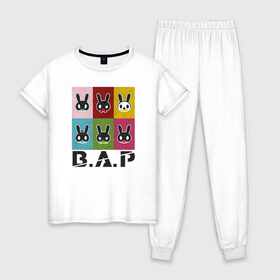 Женская пижама хлопок с принтом B A P в Петрозаводске, 100% хлопок | брюки и футболка прямого кроя, без карманов, на брюках мягкая резинка на поясе и по низу штанин | b.a.p | k pop | корейская группа | музыка | парни