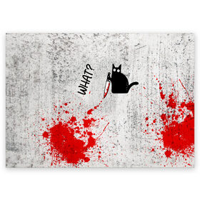 Поздравительная открытка с принтом What cat в Петрозаводске, 100% бумага | плотность бумаги 280 г/м2, матовая, на обратной стороне линовка и место для марки
 | cat | kitten | knife | what | кот | котёнок | кошка | кровь | нож | что