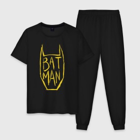 Мужская пижама хлопок с принтом Batman в Петрозаводске, 100% хлопок | брюки и футболка прямого кроя, без карманов, на брюках мягкая резинка на поясе и по низу штанин
 | bat man | batman | batman comics | caped crusader | comics | dark knight | бетмен | брюс уэйн | бэт мен | бэтмен | тёмный рыцарь