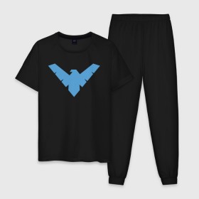 Мужская пижама хлопок с принтом Nightwing в Петрозаводске, 100% хлопок | брюки и футболка прямого кроя, без карманов, на брюках мягкая резинка на поясе и по низу штанин
 | batman | nightwing | shtatbat | бетмен | бэтмен | найтвинг