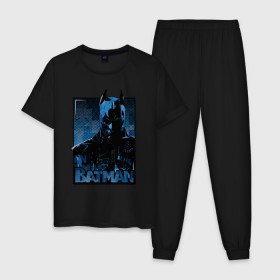 Мужская пижама хлопок с принтом Batman в Петрозаводске, 100% хлопок | брюки и футболка прямого кроя, без карманов, на брюках мягкая резинка на поясе и по низу штанин
 | Тематика изображения на принте: bat man | batman | batman comics | caped crusader | comics | dark knight | бетмен | брюс уэйн | бэт мен | бэтмен | тёмный рыцарь