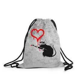 Рюкзак-мешок 3D с принтом BANKSY в Петрозаводске, 100% полиэстер | плотность ткани — 200 г/м2, размер — 35 х 45 см; лямки — толстые шнурки, застежка на шнуровке, без карманов и подкладки | Тематика изображения на принте: banksy | heart | бэнкси | сердце
