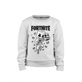 Детский свитшот хлопок с принтом FORTNITE MARSHMELLO в Петрозаводске, 100% хлопок | круглый вырез горловины, эластичные манжеты, пояс и воротник | chapter 2 | fortnite | marshmello | диджей | игры | маршмэллоу | молоток | фортнайт