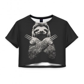 Женская футболка Cropp-top с принтом Slotherine в Петрозаводске, 100% полиэстер | круглая горловина, длина футболки до линии талии, рукава с отворотами | animals | wolverine | ленивец | росомаха