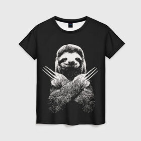 Женская футболка 3D с принтом Slotherine в Петрозаводске, 100% полиэфир ( синтетическое хлопкоподобное полотно) | прямой крой, круглый вырез горловины, длина до линии бедер | animals | wolverine | ленивец | росомаха