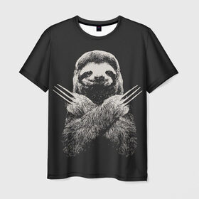 Мужская футболка 3D с принтом Slotherine в Петрозаводске, 100% полиэфир | прямой крой, круглый вырез горловины, длина до линии бедер | Тематика изображения на принте: animals | wolverine | ленивец | росомаха