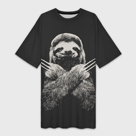 Платье-футболка 3D с принтом Slotherine в Петрозаводске,  |  | animals | wolverine | ленивец | росомаха