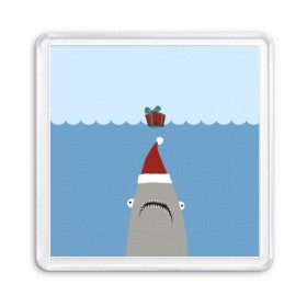 Магнит 55*55 с принтом Christmas shark в Петрозаводске, Пластик | Размер: 65*65 мм; Размер печати: 55*55 мм | 