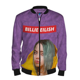 Мужской бомбер 3D с принтом BILLIE EILISH в Петрозаводске, 100% полиэстер | застегивается на молнию, по бокам два кармана без застежек, по низу бомбера и на воротнике - эластичная резинка | bad guy | billie | eilish | ocean eyes | айлиш | билли | девушка | певица | эйлиш