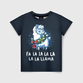 Детская футболка 3D с принтом Fa-la-lama в Петрозаводске, 100% гипоаллергенный полиэфир | прямой крой, круглый вырез горловины, длина до линии бедер, чуть спущенное плечо, ткань немного тянется | alpaca | lama | new year | sweater | ugly | альпака | лама | новый год | рождество | свитер