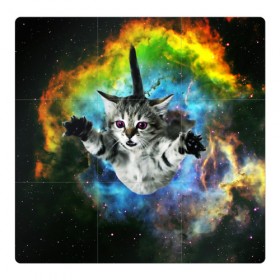 Магнитный плакат 3Х3 с принтом КОСМИЧЕСКИЙ КОТ в Петрозаводске, Полимерный материал с магнитным слоем | 9 деталей размером 9*9 см | Тематика изображения на принте: cat | cats | животные | киса | киска | кот | котики | коты | котэ | кошка | природа
