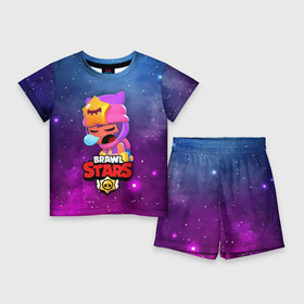 Детский костюм с шортами 3D с принтом SANDY SPACE (Brawl Stars) в Петрозаводске,  |  | brawl | bull | colt | crow | game | games | leon | online | penny | poco | sandy | shelly | spike | star | stars | wanted | брав | бравл | браво | звезда | звезды | игра | игры | лого | онлайн | сенди | старс | сэнди