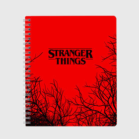 Тетрадь с принтом STRANGER THINGS в Петрозаводске, 100% бумага | 48 листов, плотность листов — 60 г/м2, плотность картонной обложки — 250 г/м2. Листы скреплены сбоку удобной пружинной спиралью. Уголки страниц и обложки скругленные. Цвет линий — светло-серый
 | Тематика изображения на принте: 011 | 11 | netflix | stranger things | демогоргон | нетфликс | одди | одиннадцатая | очень странные дела | сериалы